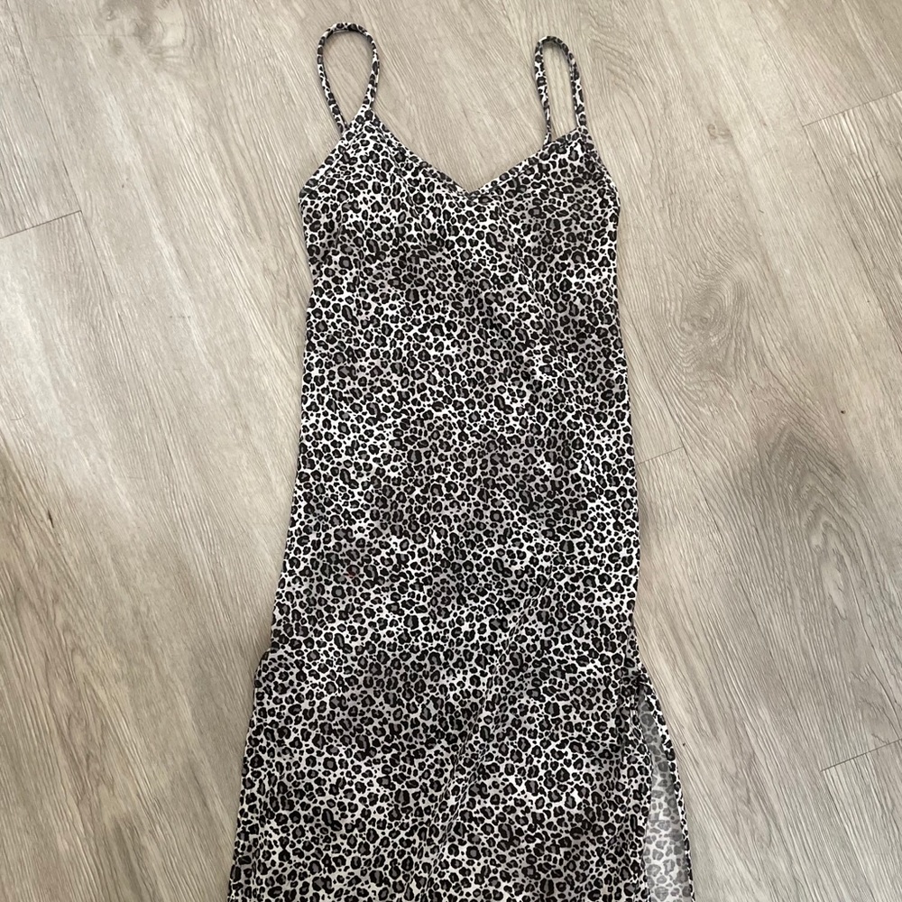 BooHoo Leopard Print Surplice Cami Midi Dress